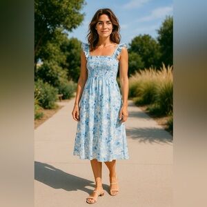 Francesca's Collections Blue and White Floral Midi Dress